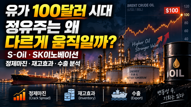 유가 100달러 시대 정유주는 왜 다르게 움직일까? S-Oil·SK이노베이션 정제마진·재고효과·수출 분석